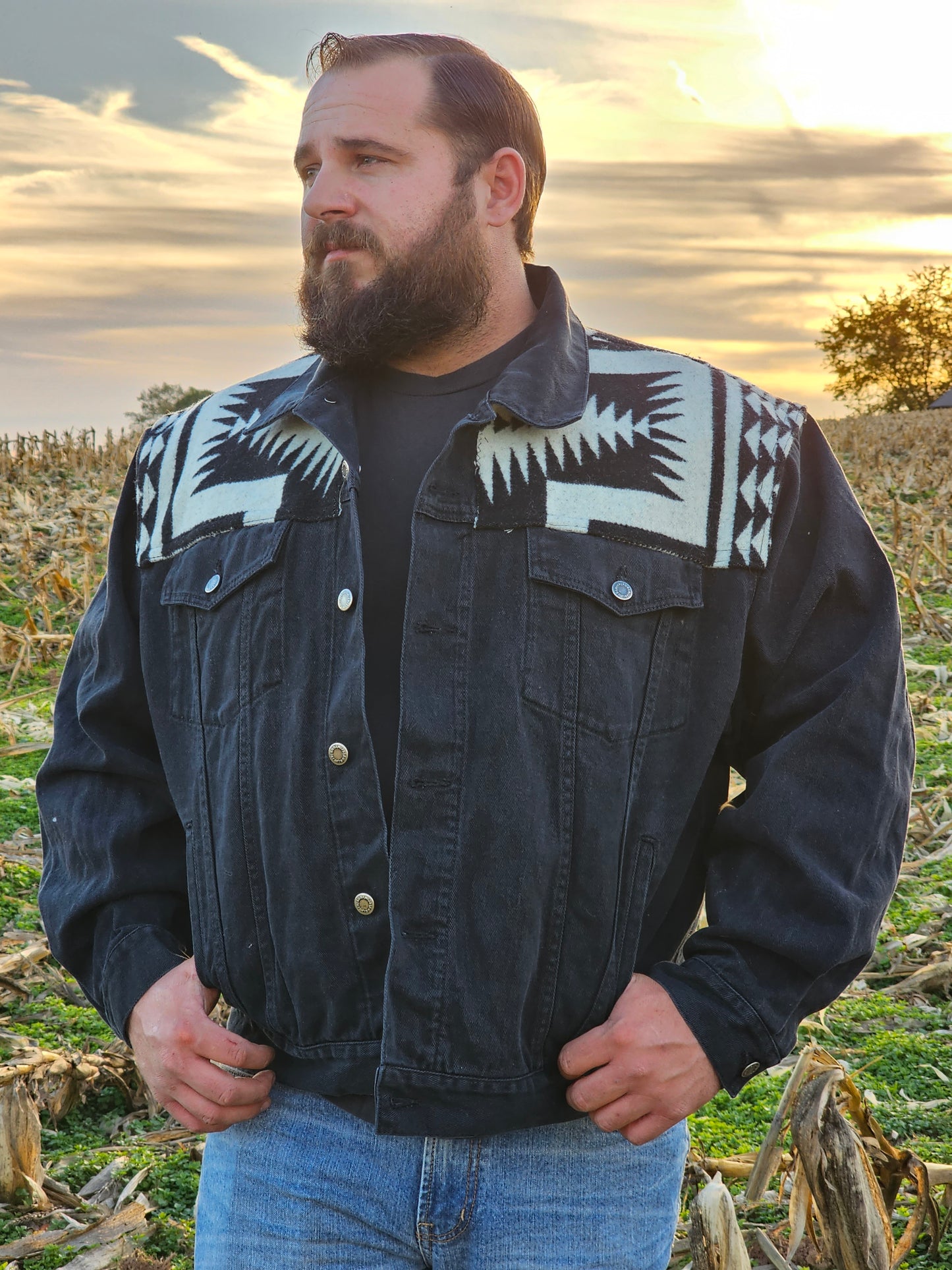 Walking Rock B&W Black Denim Jacket ( XL)