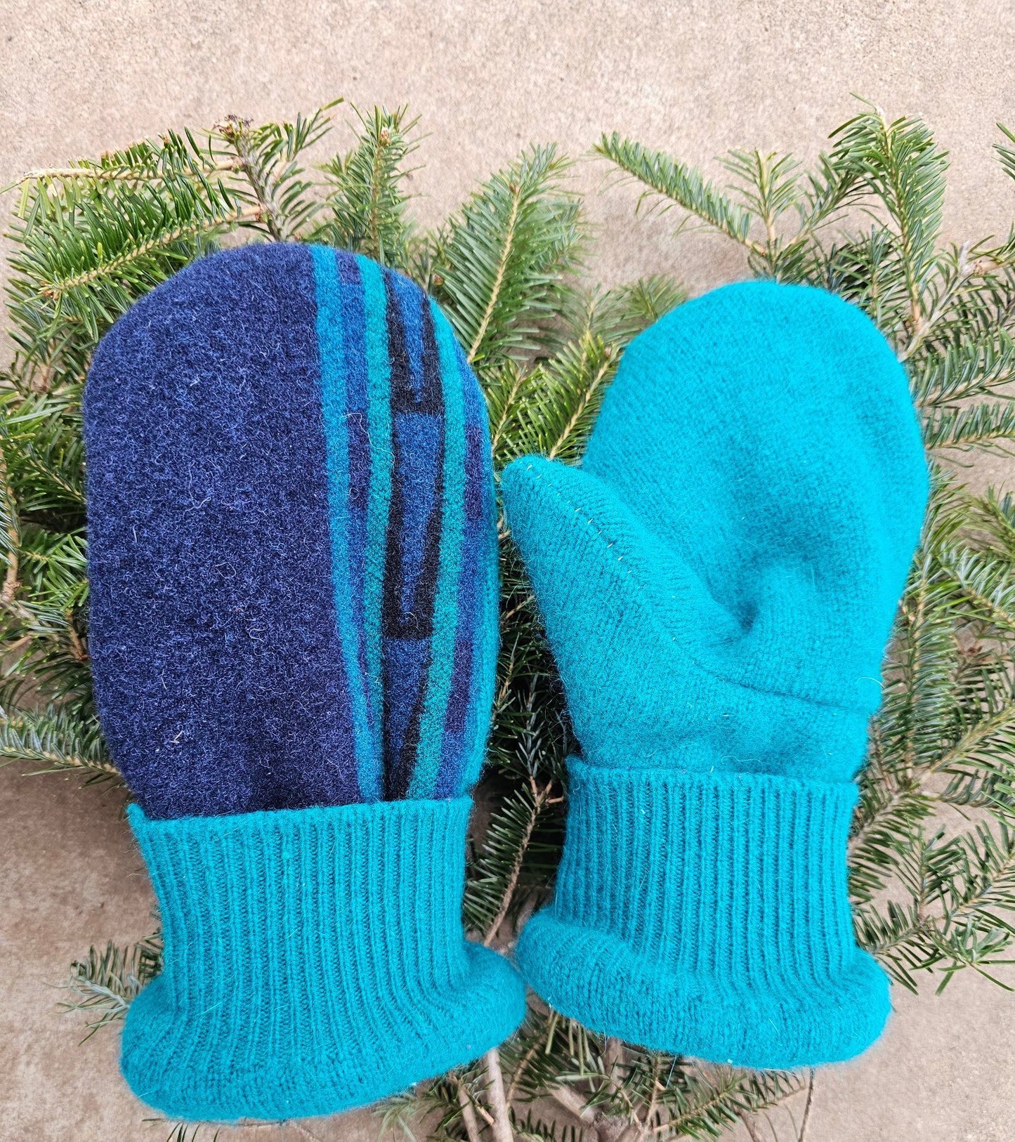 Turquoise Serape Mittens Gloves Wool Mittens