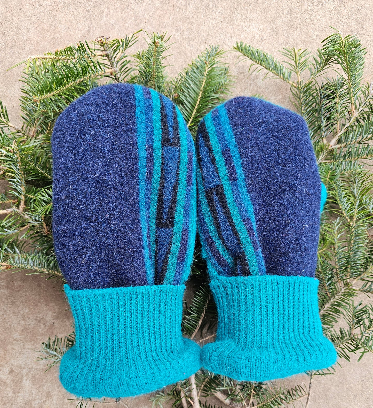 Turquoise Serape Mittens Gloves Wool Mittens