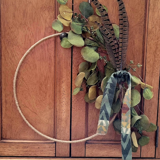 Harding Sage & Feathers Hoop wreath