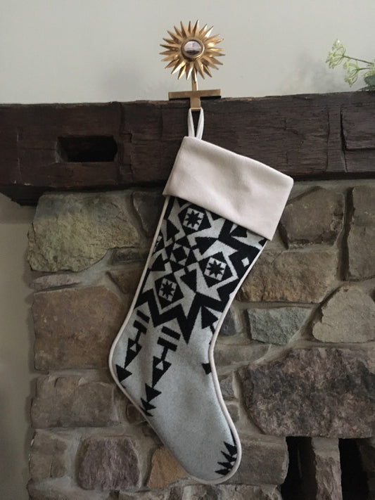Condensed White/Cream Snowflake Southwestern Wool Stocking
