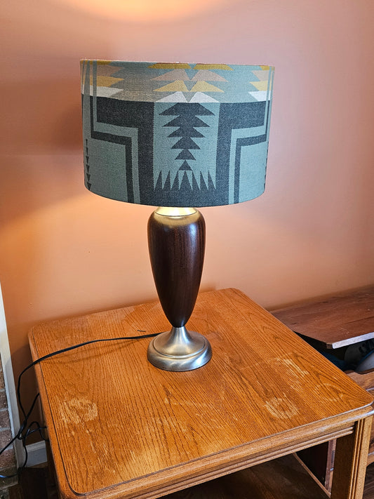 Harding Sage lamp shade with teak wood base interior lighting living room lighting bedroom lighting office lighting