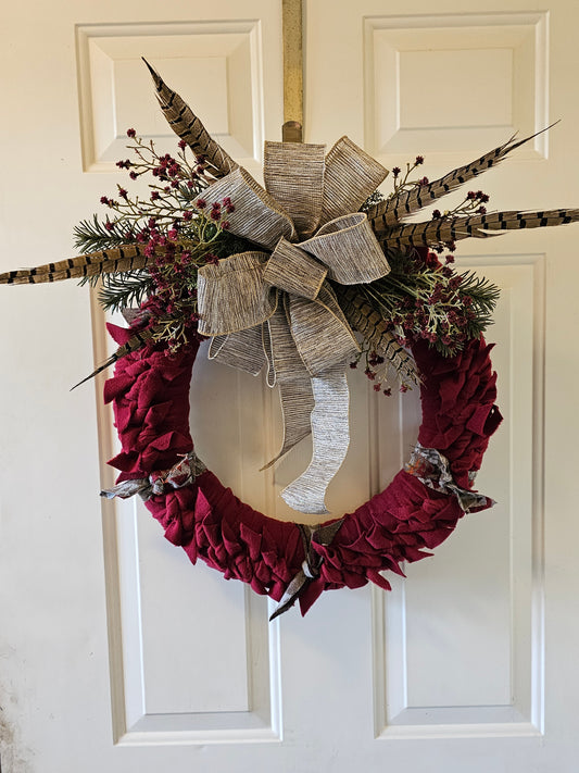 Khaki Trail Cranberry Wreath w/ REAL Pheasant feathers