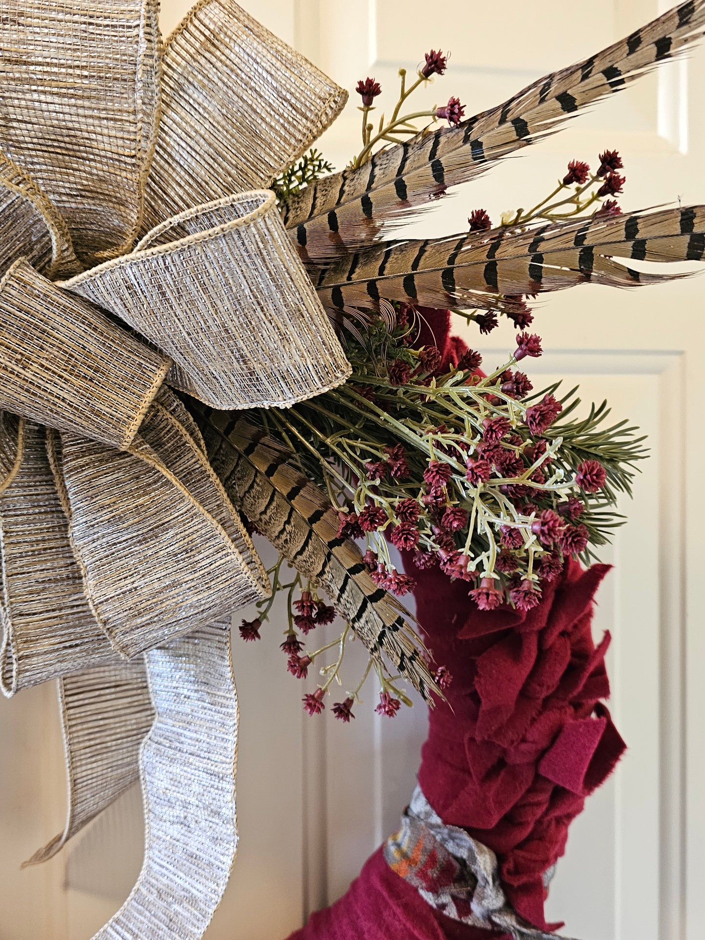 Khaki Trail Cranberry Wreath w/ REAL Pheasant feathers